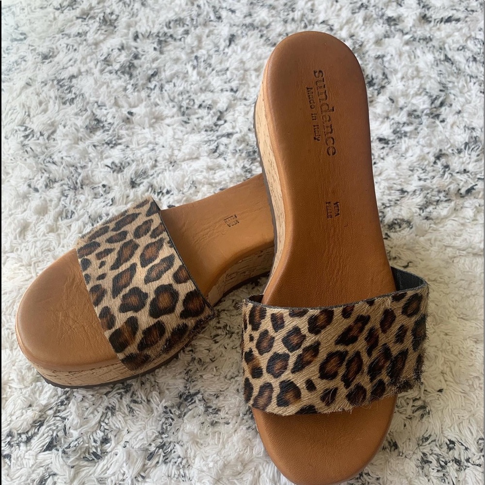 Brand new Sundance cheetah print platform sandals